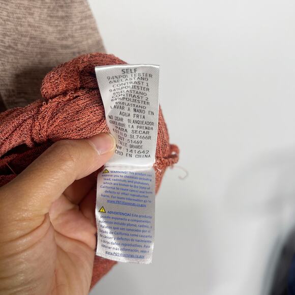 New She + Sky Large L Blue Brown Orange Twist Front Color Block Striped Shirt - Picture 8 of 8